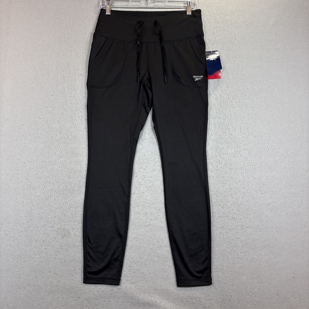 NEW Reebok Leggings Large Women Black Momentum Vector Brushback Ankle High Rise